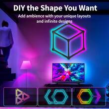 DIY 模組化 RGB 智慧壁燈,APP 控制幾何 LED 壁燈,音樂同步,1600 萬色 40+ 動態效果,易安裝模組化氛圍夜燈,適用於遊戲室、臥室、客廳、酒吧裝飾 - DIY燈具 - 查看 3
