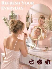 ENSSU Foldable Desktop Fan LED Makeup Mirror, Built-In Cooling Fan, 1800mAh Rechargeable 3-Color Adjustable Light Portable Vanity Mirror, Suitable For Home And Travel - Multicolor - View 4