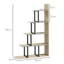 Industriële boekenkast/kamerverdeler met 5 planken, 102 x 30 x 160 cm, eikenhouten afwerking - A - Bekijken 5