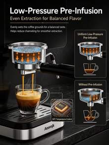 AEOMJK Semi-Automatic Espresso Machine | Touchscreen, Dual Cold & Hot Extraction, Steam Function, 20bar Pressure, Espresso Maker, Removable Water Tank, US Plug, Modern Style - Multicolor - View 8