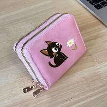 Cat And Flower Printed Card Holder Lightweight Fashionable Wallet Suitable For Daily Use For Women Double Zipper Mini Wallet Purse Wallet Card Wallet - Multicolor - View 13