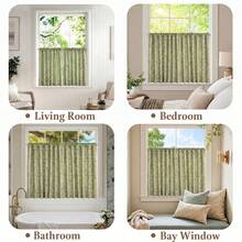 2pcs French Fresh Floral Short Curtains, Kitchen Rod-Pocket Half Curtains, Bay Window Small Window Blackout Curtains, Room Divider Curtains - Green - View 5