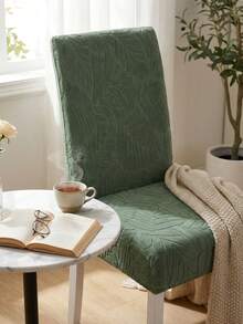 1pc Jacquard Solid Color Elastic Chair Cover, All-Season Universal Fit For Living Room, Dining Room, Home Chair Decoration - Green - View 4