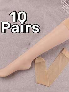 10 Pairs/Pack Ultra-Thin Women's Stockings, Invisible Stockings, Women's Over-The-Knee Socks, Comfortable - Brown - View 10