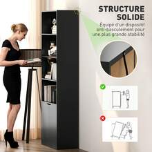 Boekenkast met 4 open vakken en 2 deuren voor woonkamer en kantoor, 59x29x180 cm, zwart - A - Bekijken 7
