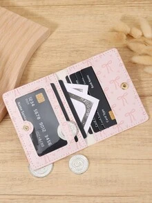 New Bow Printed Ultra-Thin Credit Card Bag, Convenient ID Window ID Bag, Portable Cash, Credit Card, Coin Card Bag, Suitable For Carrying Around - Pink - View 5