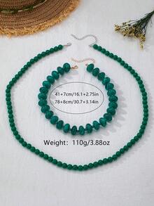 OABE Set Kalung Manik-Manik Hijau Gaya Bohemian 2 Buah/Set, Desain Berlapis, Cocok untuk Pemakaian Sehari-hari Wanita - Hijau - View 4