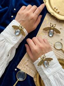 6/2/1Pc Vintage Gold Bee Rhinestone Button Covers Crystal Insect Shirt Cuff Button Caps Clip-On Cufflinks Formal Dress Clothing Accessories - Multicolor - View 1