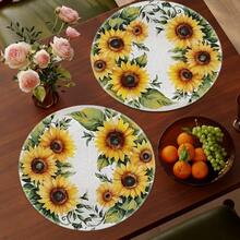 1/4/6件組秋季向日葵花環手繪餐墊，適合溫馨農舍風感恩節餐桌裝飾，橘色、紅色與棕色南瓜、楓葉與松果圖案，聚酯纖維材質 - 彩色 - 查看 5