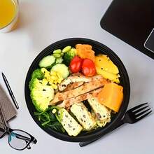 700ml Bento Box, Transparent Lid + Black Round Container, Back To School Season, Reusable Stackable Food Storage Container With Lid, Leakproof Portable Takeout Lunch Box Black, Picnic, Outdoor, Party.. - Black - View 6