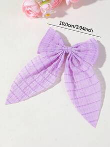 6pcs Kids Girls Solid Color Textured Chiffon Fabric Large Bow Hair Clips Hair Accessories Head Clips Back Of Head Clips Non-Damaging Hair Side Clips Alligator Hair Clips For Daily Use - Multicolor - View 6