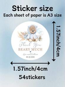 54-540pcs Custom Little Bear Thank You Stickers, Round Stickers, Customized Text Round Stickers, Customizable Birthday Stickers, Birthday, Gift Boxes - Style a - View 3