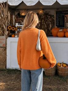 Women's Vintage Loose Knit Sweater With Jacquard Design, High-End Feel, Suitable For Halloween, Autumn/Winter - Orange - View 3