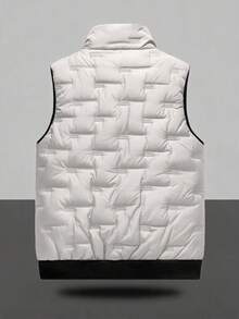 Autumn/Winter Solid Color Stand Collar Thickened Warm Zipper Embossed Vest Men's Casual Outdoor Versatile Sleeveless Jacket Couple Style Sports Fall - Khaki - View 3