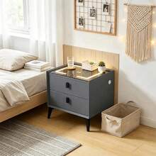 Buró Inteligente Con Luz Táctil Carga Inalámbrica 2 Cajones - Gris - Ver 3