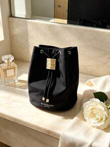 Givenchy Parfums Black 4G Logo Round Cosmetic Bag, Portable Handheld Travel Makeup Storage Pouch - Black - View 5