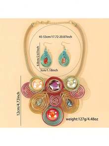 Contrast Color Wrapped Wire Colorful Stone Necklace & Earrings Set, Exaggerated Banquet Accessories - Colorful - View 4