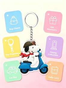2pcs Classic Snoopy Pilot Keychain Set, Motorcycle & Airplane Theme Snoopy Keychains, Multi-Functional Car Key & Bag Charm Pendant, Casual Fashion Accessory & Holiday Gift - Multicolor - View 6