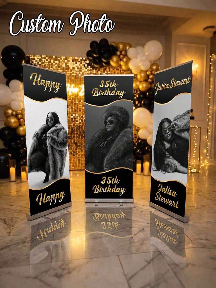 1pc - Personalized Banner, Customized Photo Polyester Fiber Banner. Personalized Wedding Photo Text Poster, Customized Frameless Canvas Graduation Poster, Wedding Welcome Poster, Customized Birthday Party Poster, Wedding Welcome Sign Template - Multicolor - View 1