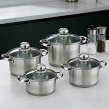 1 Pc Stainless Steel Double‑Handle Deep Stock Pot, 0.6L‑10.2L, With Glass Lid, Composite Multi‑Layer Thickened Pot Bottom, Compatible With Gas And Induction Cooker, Suitable For Cooking Soup And Stewing All Kinds Of Ingredients In Household Kitchen - View 2