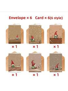 12 Christmas Greeting Cards (With Envelopes) - Red Hat Elf Dwarf - Cute Winter Elf And Snowflake Cards, Suitable For Friends, Family, Teachers - Blank Message Christmas Cards - View 4