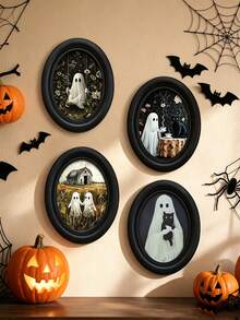 1pc Halloween Ghost Coffee & Black Cat Wall Decor - Perfect For Halloween Parties, Trick Or Treating, Horror Themed Parties, Halloween Candy Parties, Cosplay, Costume Parties, Themed Parties, Vintage Parties And Haunted House Decorations. - One Size Fits All - View 2