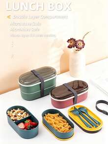 1pc Practical Portable Student Lunch Box, Multi-Compartment Large Capacity Bento Box With Utensils, Food Storage Container, Suitable For Back To School, Daily School Use, Ideal Gift For Graduation, New Year, School Essential - Multicolor 2 - View 4