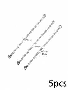 5件組 PVD 18K鍍金不鏽鋼項鍊延長鏈，附龍蝦扣，DIY珠寶製作用鏈條末端延長器 - 銀色 - 查看 9