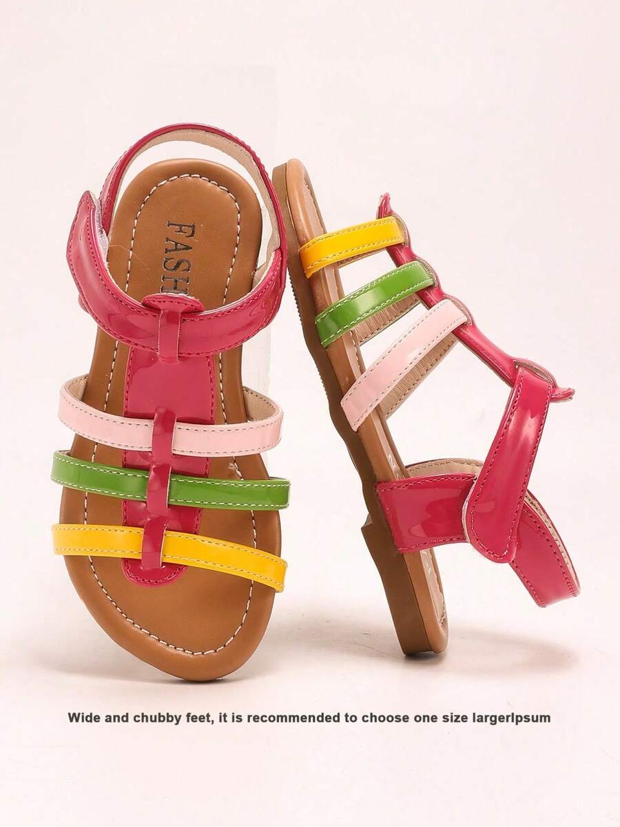 Girls' Colorful Summer Sandals! Glossy Fuchsia Buckle, Multi-Color Strap, Foot-Shaped Design, Comfortable And Eye-Catching - Multicolor - View 1