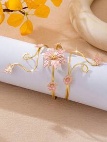 1pc Fashion Metal Flower Element Pendant Bracelet Suitable For Women's Daily Wear And Beach Vacation - Pink - View 2