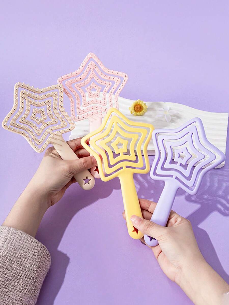 1pc Set Girls Daily Use Star-Shaped Hollow Comb, Handheld Detangling Hair Brush, Girl's Scalp Massage Comb - Multicolor - View 1