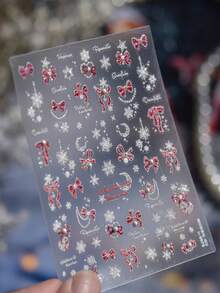 1片熱壓燙金雷射白色花朵亮粉自黏式五瓣花不規則花瓣美甲裝飾貼紙 - 彩色 - 查看 3