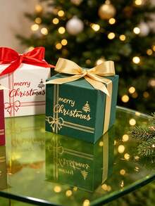 5 hộp quà Noel bọc sẵn hình vuông tối giản với họa tiết ruy băng chéo và thông điệp ngày lễ viết tay, giá đỡ quà mini lắp nhanh cho trao đổi văn phòng, tiệc tối mùa đông, họp mặt gia đình và bàn tiệc lễ hội - 8X8X8cm - Xem 7