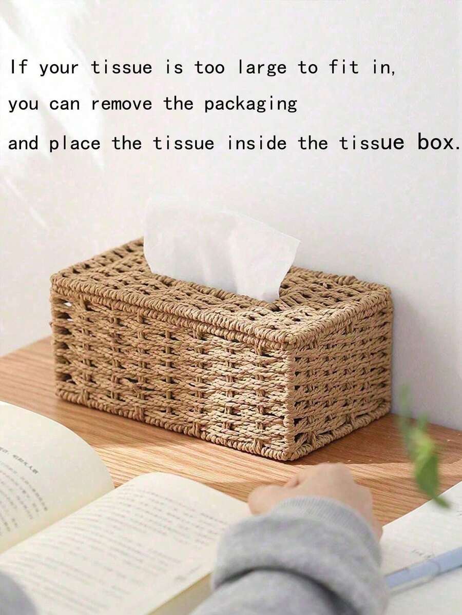 1pc Handmade Woven Tissue Box, Bohemian Style Pocket Tissue Holder, Suitable For Living Room And Bedroom, Minimalist Zen Decor - Multicolor - View 1