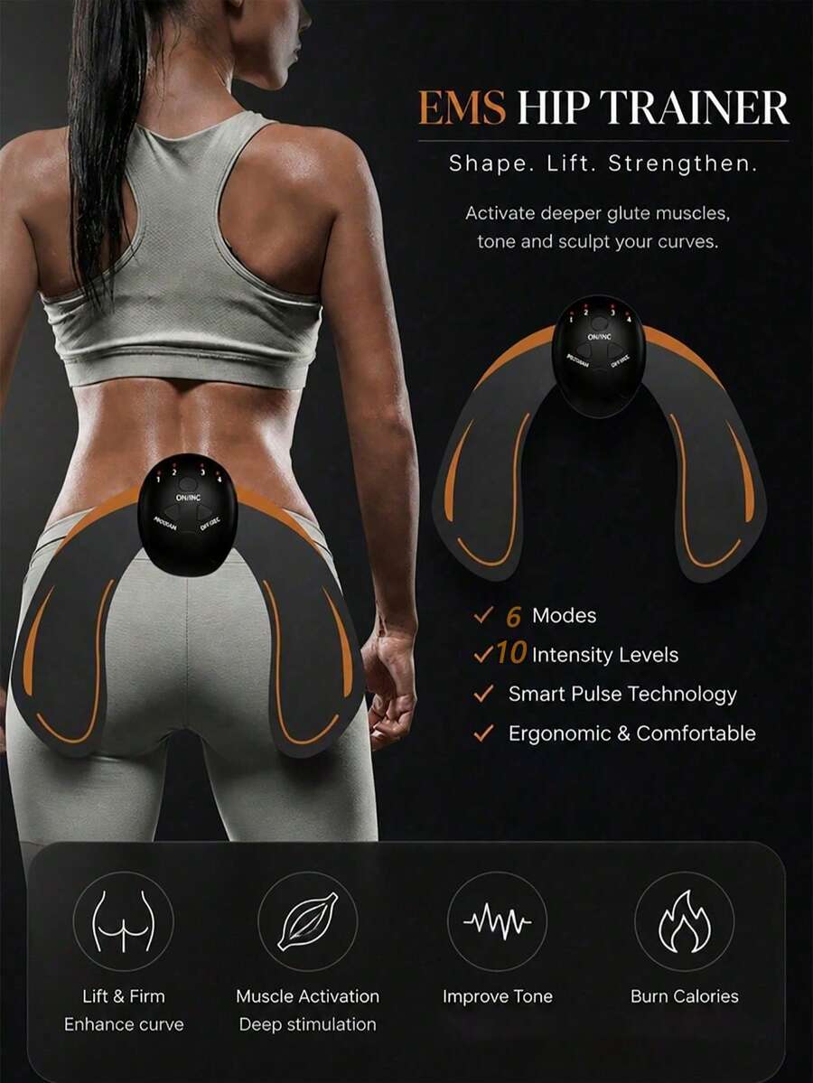 Battery Powered/Battery Pack Hip Adhesive Massager, Hip Training Massager, Body Massager - Black - View 1