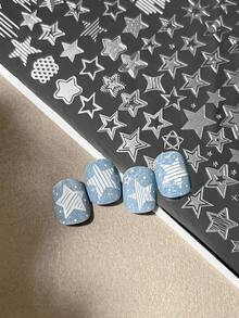 Star Nail Art Print Steel Plate Fine Star Dot Chain Mesh Pattern DIY Nail Transfer Template - Multicolor - View 3