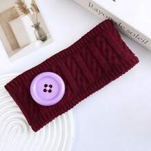 1PC 2026 New Autumn/Winter Thermal Lined Knitted Knitted Headband, Fashionable Ins Style Colorful Button Versatile Wide Band Warm Hair Tie With Pattern Design, Casual Polyester Fiber Anti-Cold Headband For Autumn/Winter - As Picture - View 15