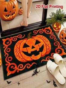 1pc Halloween Pumpkin-Patterned Floor Mat; Made Of Crystal Velvet; Machine-Washable; Suitable For Spring Use; Ideal For Bathrooms, Bathroom Entrances, Vanity Areas, Bathtubs, And Doorways; Adds A Festive Atmosphere To Your Home. - A - View 8