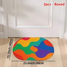 1pc Oval Flannel Door Mat, Soft Comfortable Absorbent Non-Slip Machine Washable, Colorful Wave Pattern, Suitable For Entrance, Living Room, Bedroom, Kitchen, Bathroom, Yard, Laundry Room, Entryway, Multi-Functional Floor Mat - Multicolor - View 13