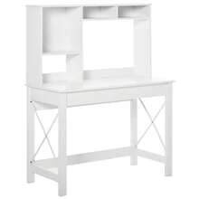 Modern houten bureau met opbergruimte, boekenkast, planken en een groot blad, ideaal voor kleine ruimtes, thuis of in de slaapkamer, 105 x 50 x 137,5 cm, wit. - A - Bekijken 2