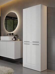 Freestanding Bathroom Cabinet, Large‑Capacity Storage Cupboard, Particle‑Board Multi‑Door Cabinet With Shelves & Built‑In Laundry Hamper, Upright Home Organizer, Practical Furniture For Rental Houses, Small Apartments And Dormitories - Multicolor - View 3