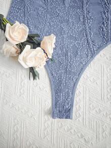 EZNV 1pc Ins Fashion Style Push-Up Slimming Strapless Lace Trim Jumpsuit - Dusty Blue - View 10