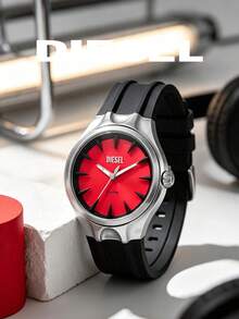 Diesel Streamline Series DZ2202 44mm Large Dial Red Sunray Dial Black Silicone Strap Quartz Men's Watch - Red - View 7