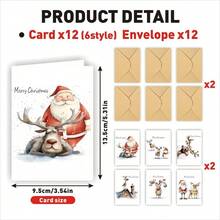 1 Set Christmas Greeting Cards And Envelopes, Includes 12 Cards And 12 Envelopes, Various Santa Claus, Reindeer And Snowman Designs, Suitable For Christmas, Thanksgiving, New Year, Birthday Parties And Celebrations, Blank Inside, 3D Display, High-Quality Paper - 12 Greeting Cards + 12 Envelopes - View 8