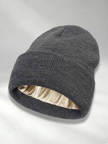 1 st herr-stickad mössa med satinfoder, varm vintermössa i ull för hårsydd, anti-frizz, pullover-mössa för kallt väder, flerfärgad - Satinfoder - Visa 12