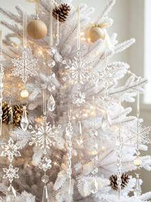 18/1pc Christmas Snowflake Icicle Hanging Decor, Christmas Tree Ornament, Crystal Clear Glitter Acrylic Snowflake Icicle Pendant With Ribbon, For Christmas Tree And Home Decoration - Multicolor - View 2