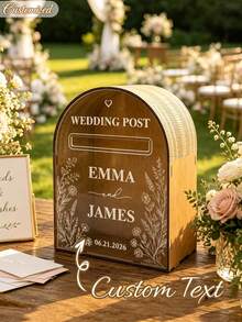 Personalized Wedding Card Box, Wooden Wedding Card Holder With Acrylic Front Panel, Customized Name Card Box, Wooden Rustic Classic Bohemian Style Wedding Decoration Storage Box, Creative Gift - Multicolor - View 7