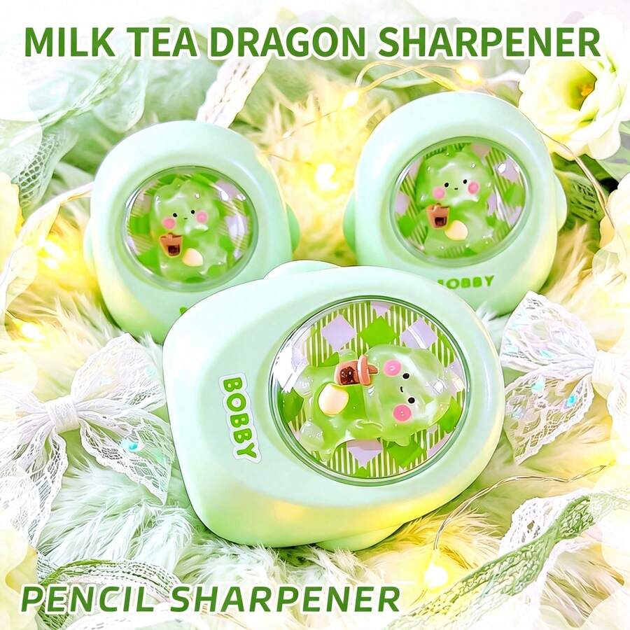 1pc Milk Tea Mini Tornado Pencil Sharpener Cute Cartoon Dual Hole Pencil Sharpener For Elementary Students Plastic Material Dual Hole Design With Flip Cover - Easy To Use, Durable And Sharp, Ideal Choice For Students And Professionals, Essential Drawing And Office Tool - Suitable For School And Office Stationery Supplies | Premium Gift And Prize - Multiple Colors and Random Styles - View 1