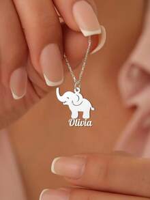 1pc Customized Elephant Name Necklace - Steel Cute Animal Pendant Jewelry, Durable Daily Wear Women's Necklace, Customizable Jewelry, Personalized Name Necklace, Mother's Day Gift, Animal Element Jewelry, Personalized Gift, Christmas, Halloween Gift - Multicolor 5 - View 7