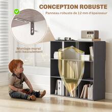 3-laags boekenkast met 9 vakken, voor woonkamer, kantoor, slaapkamer, 91x29,5x91cm, grijs - A - Bekijken 7